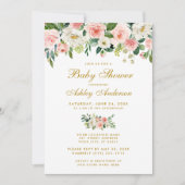 Baby shower Roze Floral White Gold Invite P Kaart (Voorkant)