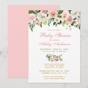 Baby shower Roze Floral White Gold Noite Pk Kaart