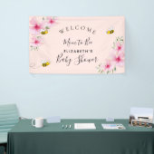 Baby shower roze floralen roos goudmeisje spandoek (Beurs)