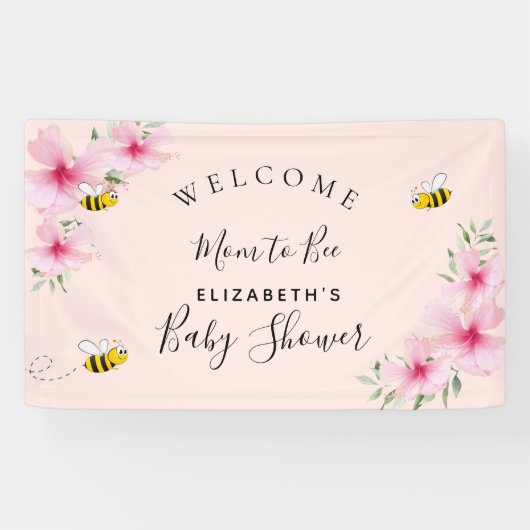 Baby shower roze floralen roos goudmeisje spandoek (Horizontaal)