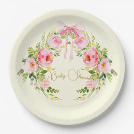 Baby shower Roze Geel Bloemen Crest Regency Bow Papieren Bordje