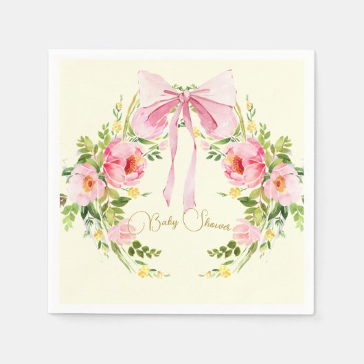 Baby shower Roze Geel Bloemen Crest Regency Bow Servet (Voorkant)