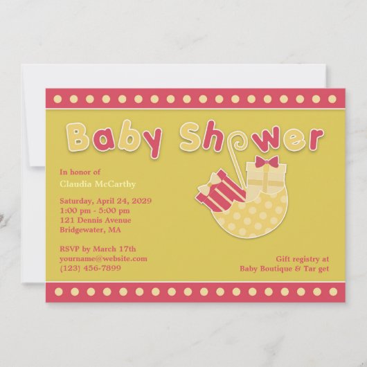 Baby shower Roze Geel Flat Invitation Kaart (Voorkant)