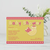 Baby shower Roze Geel Flat Invitation Kaart (Staand voorkant)
