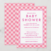 Baby Shower | Roze Gingham Kaart (Voorkant / Achterkant)