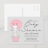 BABY SHOWER | Roze Giraffe Ballon Briefkaart (Voorkant / Achterkant)