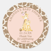 Baby shower roze Giraffe Ronde Sticker (Voorkant)