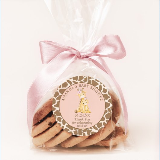 Baby shower roze Giraffe Ronde Sticker