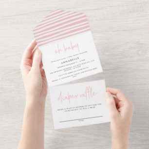 baby shower roze girly moderne typografie eenvoudi all in one uitnodiging