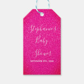 Baby shower Roze Glitter Aangepaste Naam Schattige Cadeaulabel (Voorkant)