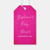 Baby shower Roze Glitter Aangepaste Naam Schattige Cadeaulabel (Achterkant)