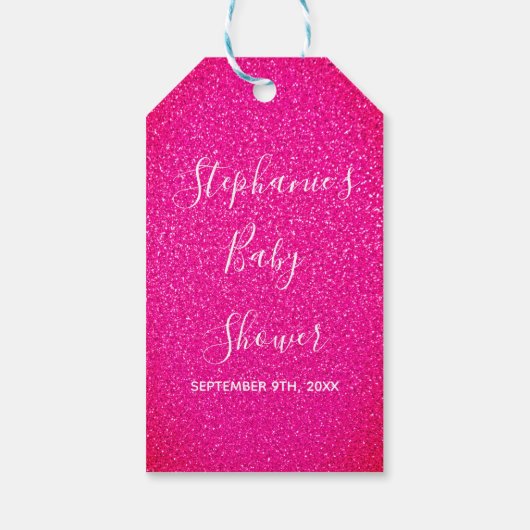 Baby shower Roze Glitter Aangepaste Naam Schattige Cadeaulabel (Achterkant)