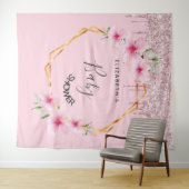Baby Shower roze glitter bloemen meisje geometrisc Wandkleed (In Situ (horizontaal))