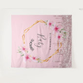 Baby Shower roze glitter bloemen meisje geometrisc Wandkleed (Voorkant (horizontaal))