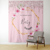 Baby Shower roze glitter bloemen meisje geometrisc Wandkleed (In situ)