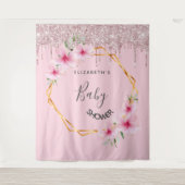 Baby Shower roze glitter bloemen meisje geometrisc Wandkleed (Voorkant)