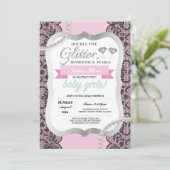 baby shower Roze Glitter Bow Twins Girls nodigt ui Kaart (Staand voorkant)