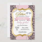 baby shower Roze Glitter Bow Twins Girls nodigt ui Kaart (Voorkant)