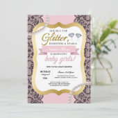 baby shower Roze Glitter Bow Twins Girls nodigt ui Kaart (Staand voorkant)