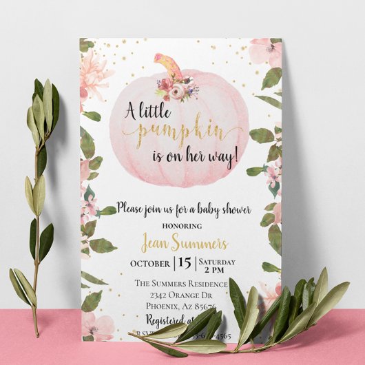 Baby shower Roze Glitter Girl Pumpkin Herfst herfs Kaart