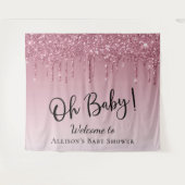 Baby shower Roze Glitter Welkom Foto Achtergrond Wandkleed (Voorkant (horizontaal))