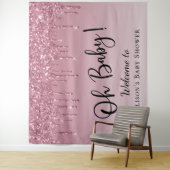 Baby shower Roze Glitter Welkom Foto Achtergrond Wandkleed (In situ)