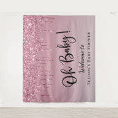 Baby shower Roze Glitter Welkom Foto Achtergrond Wandkleed (Voorkant)
