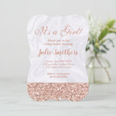 baby shower Roze Glitter White Marble Elegant Kaart (Staand voorkant)