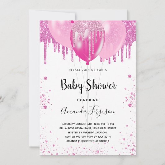 Baby shower roze glitterdamesballonnen kaart (Voorkant)