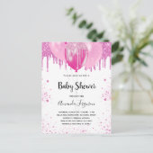 Baby shower roze glitterdamesballonnen uitnodiging briefkaart (Staand voorkant)