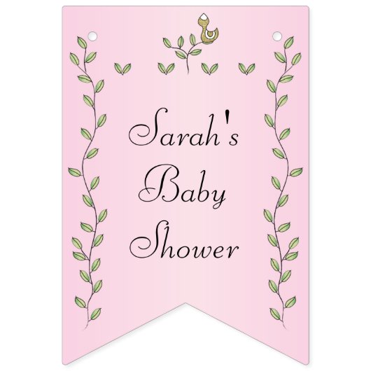 Baby shower Roze "Gold Birds," Swallowtail Banner (Zestiende vlag)