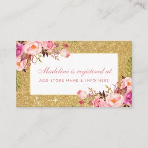 baby shower Roze Gold Glitter Registry Insert Informatiekaartje