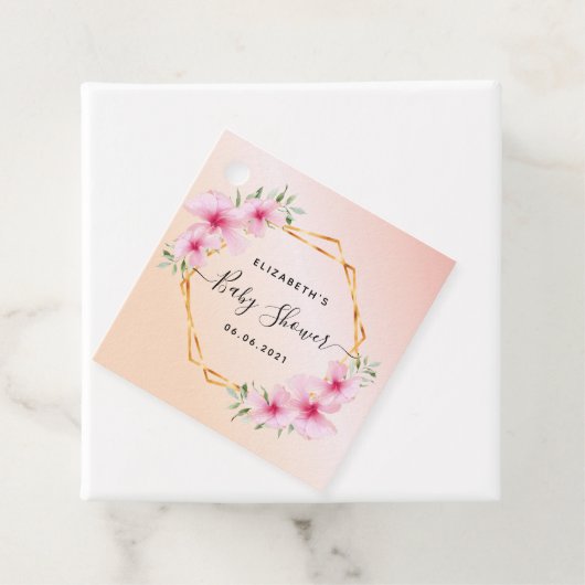 Baby Shower roze goud roze bloemen geometrisch Bedankjes Labels (In situ)