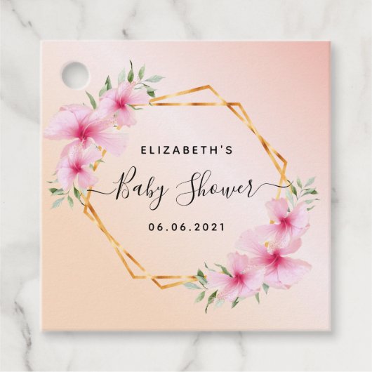 Baby Shower roze goud roze bloemen geometrisch Bedankjes Labels (Voorkant)