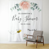 Baby Shower roze goud roze wit bloemendesign moede Wandkleed (In situ)
