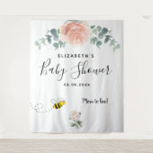 Baby Shower roze goud roze witte bloemen aanstaand Wandkleed (Voorkant)