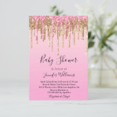 baby shower roze gouddruppelaar uitnodiging (Staand voorkant)