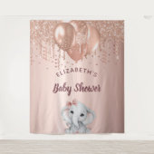 Baby Shower roze gouden glans olifant meisje  Wandkleed (Voorkant)