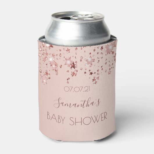 Baby Shower roze gouden glanzende sterren Blikjeskoeler (Blikje Voorkant)