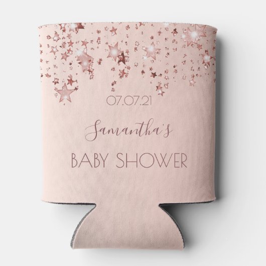 Baby Shower roze gouden glanzende sterren Blikjeskoeler (Achterkant)