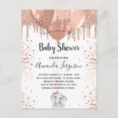 Baby Shower roze gouden glinsterende olifant ballo Uitnodiging Briefkaart (Voorkant)