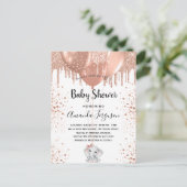 Baby Shower roze gouden glinsterende olifant ballo Uitnodiging Briefkaart (Staand voorkant)