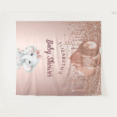 Baby Shower roze gouden glinsterende olifant meisj Wandkleed (Voorkant (horizontaal))
