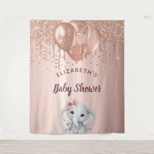 Baby Shower roze gouden glinsterende olifant meisj Wandkleed (Voorkant)