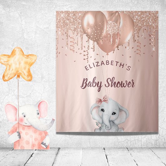 Baby Shower roze gouden glinsterende olifant meisj Wandkleed