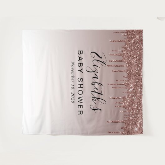 Baby Shower Roze Gouden Glitter Foto Achtergrond Wandkleed (Voorkant (horizontaal))
