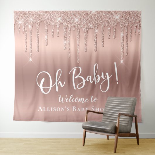 Baby Shower Roze Gouden Glitter Welkom Wandkleed (In Situ (horizontaal))