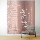 Baby Shower Roze Gouden Glitter Welkom Wandkleed (In situ)