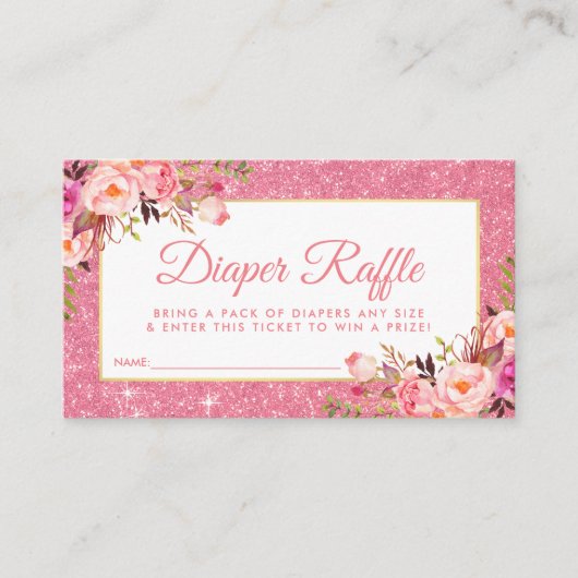Baby shower Roze Gouden Luier Raffle Ticket Kaart  (Voorkant)