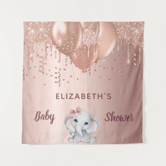 Baby Shower roze gouden olifant meisje ballonnen Wandkleed (Voorkant)